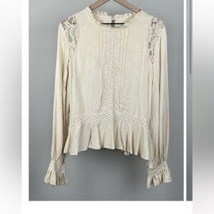 NWT lace trimmed Victorian prairie style blouse ivory colour billowy sleeves XXL